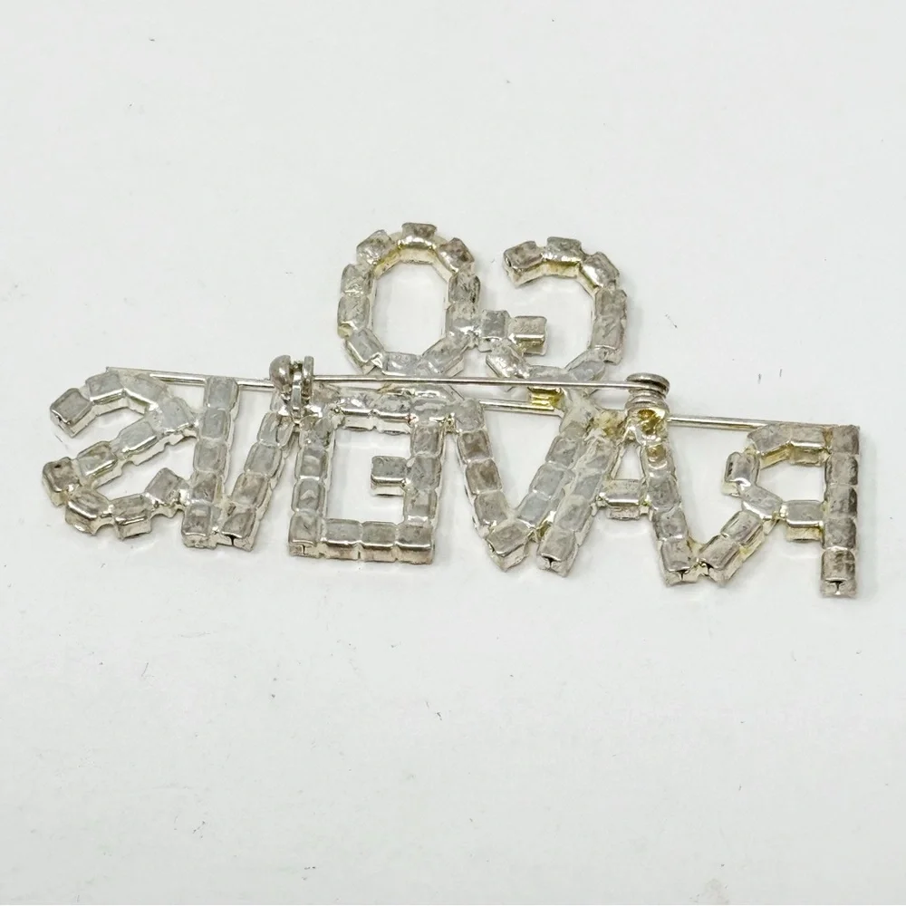 Vintage Clear Rhinestone Go Ravens Brooch
